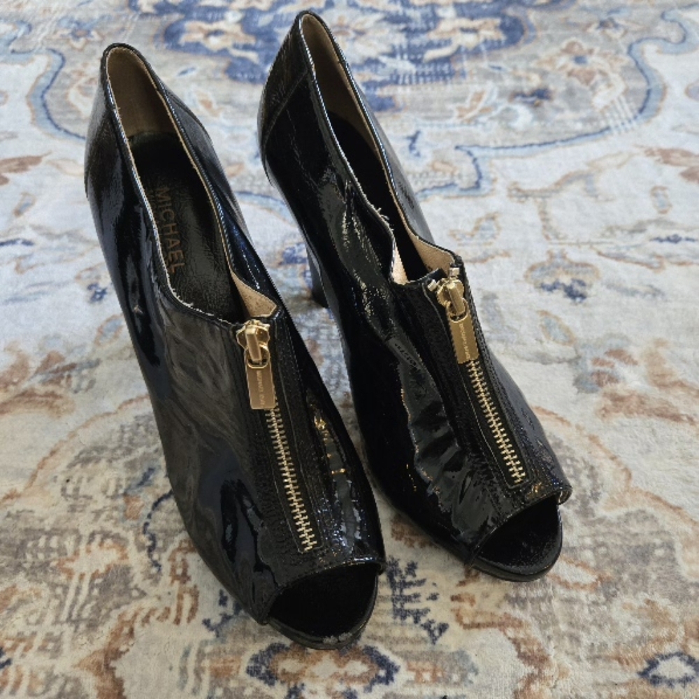 Michael Kors Black Patent Leather Peep-Toe Booties